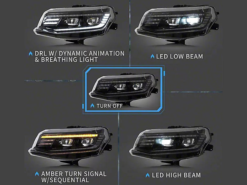 LED Black Background Headlight with for Chevrolet Camaro 2016-2018 - Cars Mania
