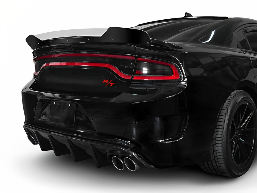 thumbnail image 2 of AMPP Gloss Black Rear Bumper Diffuser With LED For 2015-2023 Dodge Challenger – 3-Piece Kit, Direct Replacement 2 of 6